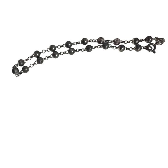 Sterling Silver 7.25" Oxidized Beaded Chain Satellite Style Bracelet Minimalist - Picture 1 of 7